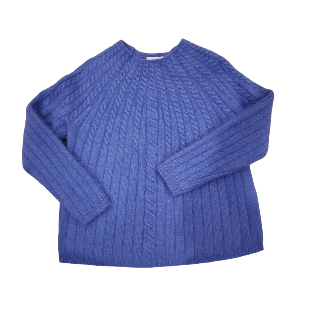 Purple Angora Blend Sweater w/ Cable Neckline Detail